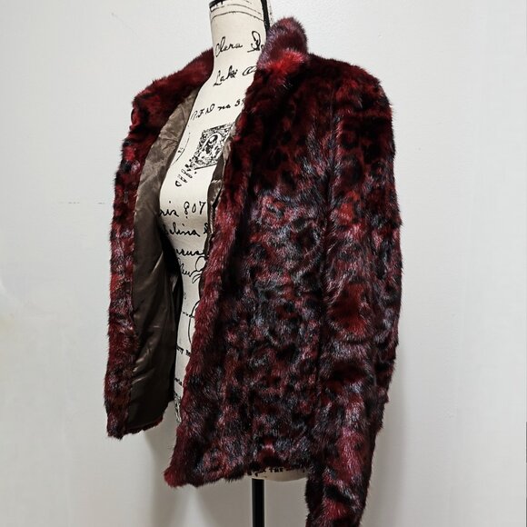 New Real Mink Fur Jacket Blazer Coat Dark Red Black Animal Print Leopard Dotted - Picture 4 of 6